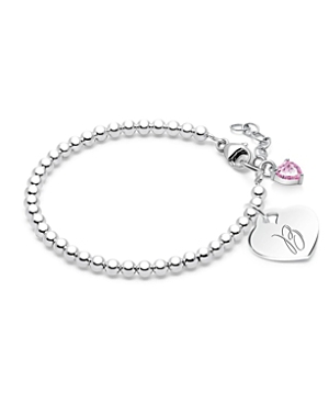 Tiny Blessings Girls' Sterling Silver 3mm Beads & Engraved Initial 5.25 Bracelet - Baby, Little Kid, Big Kid In Silver - B