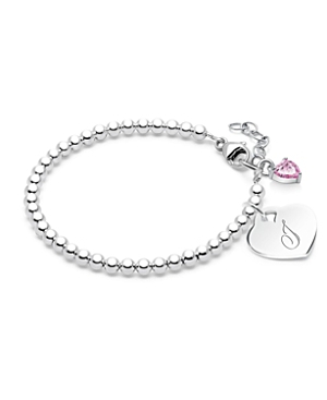Tiny Blessings Girls' Sterling Silver 3mm Beads & Engraved Initial 5.25 Bracelet - Baby, Little Kid, Big Kid In Silver - J