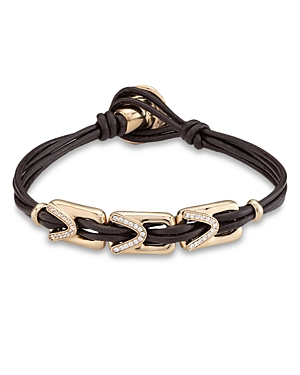 Uno De 50 Daring Topaz 18k Gold Plated & Leather Bracelet In Black/gold