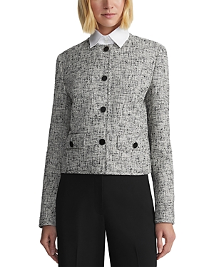 Lafayette 148 New York Linen-blend Collarless Flap Pocket Jacket In Black Mult