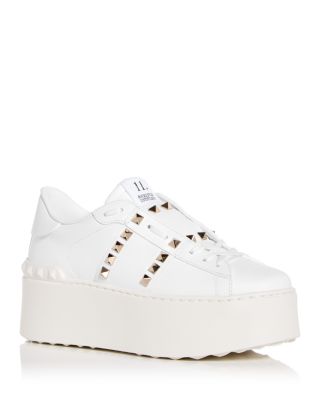 Valentino Garavani White Rockstud Elegant Sneakers With Golden Studs