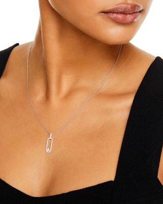 Diamond Oval Frame Pendant Necklace in 14K White Gold, 0.35 tcw