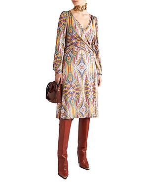 Etro Printed Crossover Front Jersey Dress In Multicolor