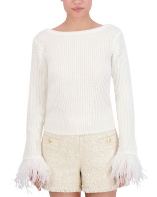 BCBGMAXAZRIA - Feather Trim Long Sleeve Top