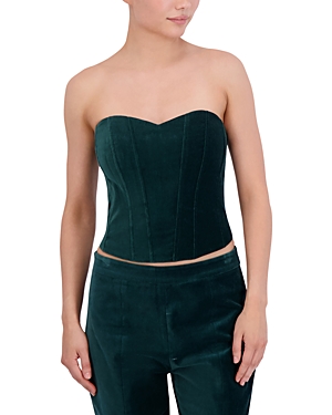 Shop Bcbgmaxazria Strapless Velvet Bustier Top In Emerald