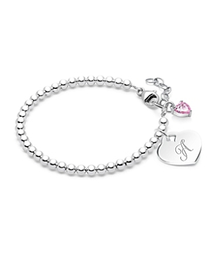 Tiny Blessings Girls' Sterling Silver 3mm Beads & Engraved Initial 5.25 Bracelet - Baby, Little Kid, Big Kid In Silver - A