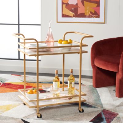 Safavieh - Lameris 2 Tier Matte Gold Bar Cart with Handles