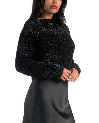 knee length dresses for ladies Elan - Silver Sparkle Hoodie Sweater - Silver w/ Black
