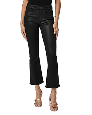 Shop Paige Claudine Ankle Kick Flare Jeans In Black Fog Lux Coated