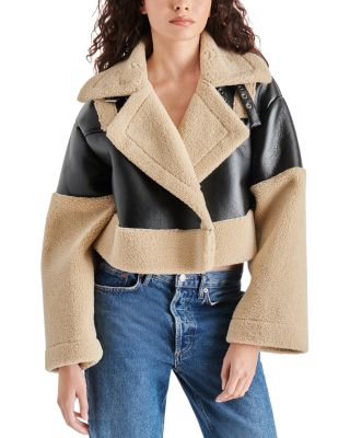 STEVE MADDEN - Alaina Faux Leather & Faux Shearling Cropped Coat