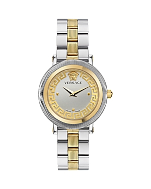 Shop Versace Greca Flourish Watch, 35mm In Silver/two-tone