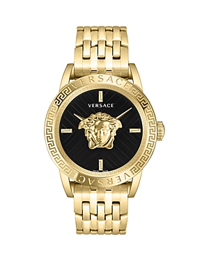 Shop Versace V-code Watch, 43mm In Black/gold