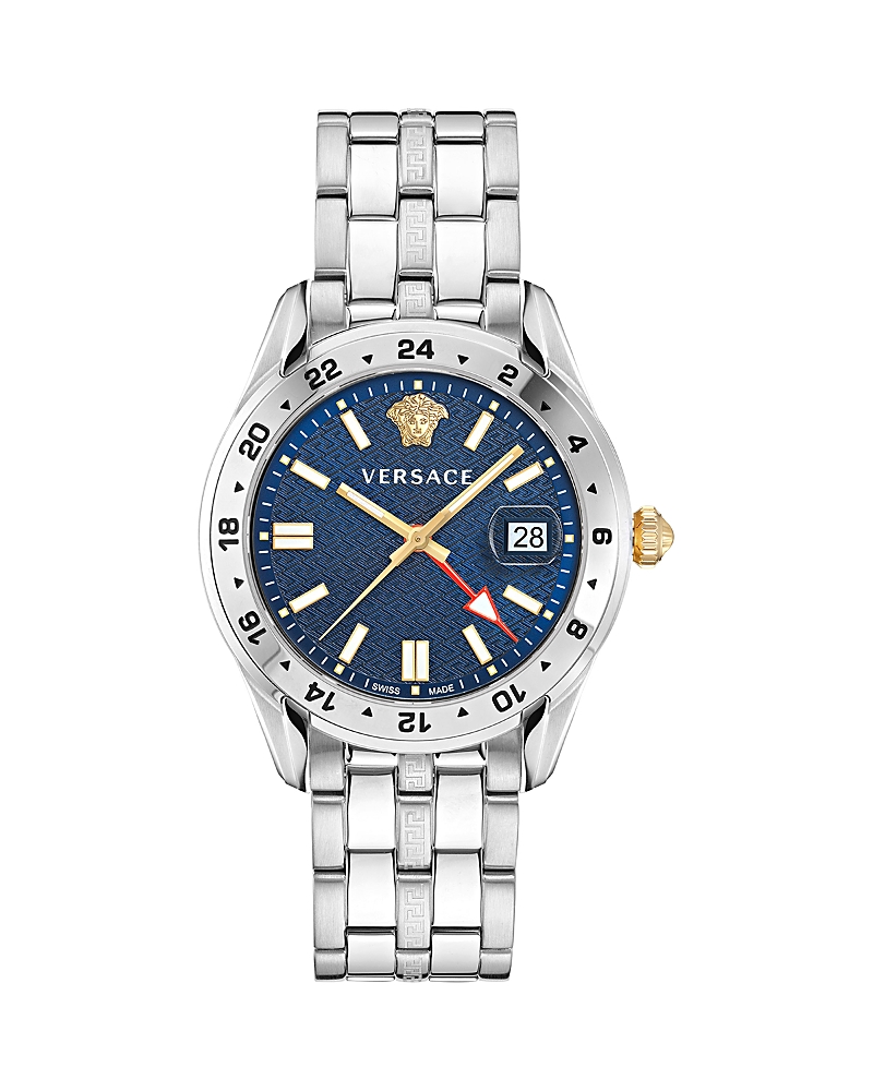 Versace Greca Time Gmt Watch In Silver