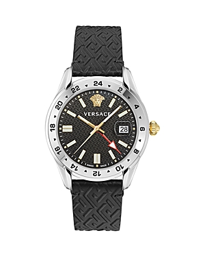 Shop Versace Greca Time Gmt Watch, 41mm In Black