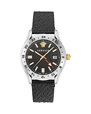 Versace Greca Time Gmt Watch In Black