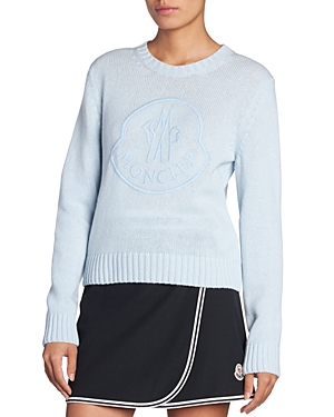 Moncler Wool Cashmere Logo Sweater In Pastel Blue