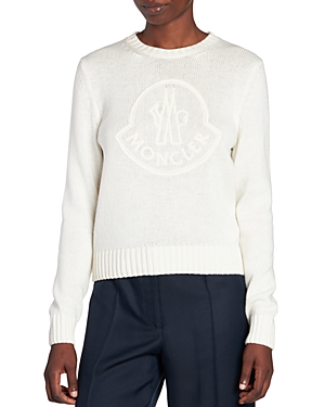 Shop Moncler Wool Cashmere Logo Sweater In White