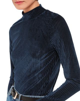Whistles Velvet Ribbed Mock Neck Top