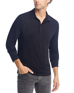 Shop John Varvatos Marty Peace Cotton Blend Burnout Regular Fit Long Sleeve Polo Shirt In Black