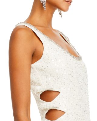 Self-Portrait Cutout Embellished Bouclé Mini Dress