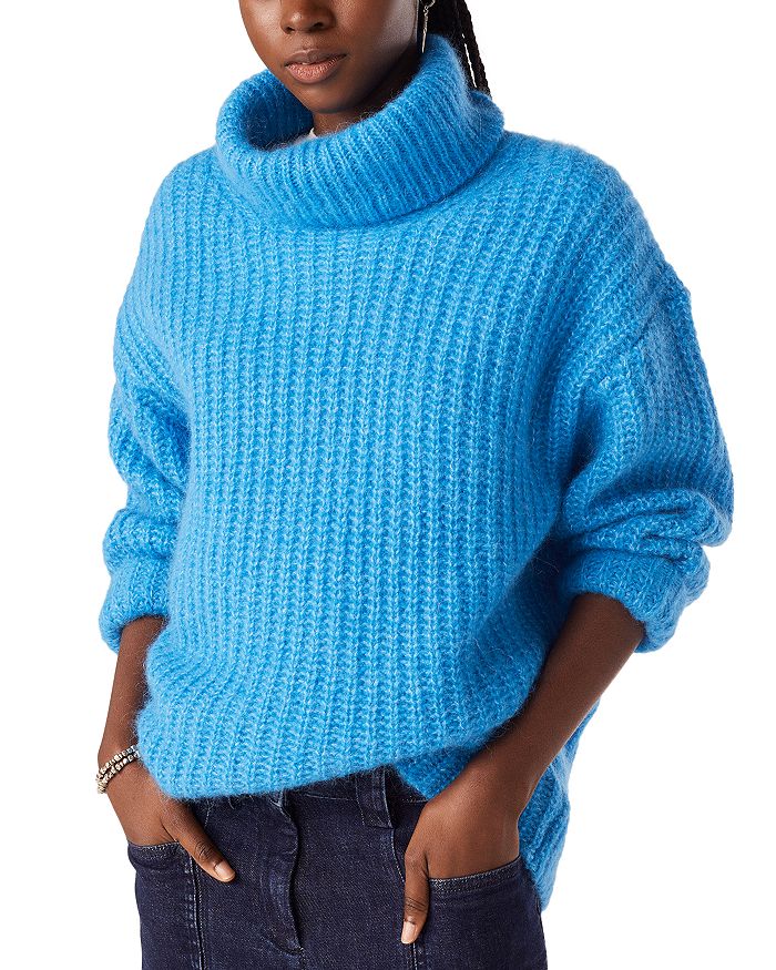 Blue cowl neck sweater clearance
