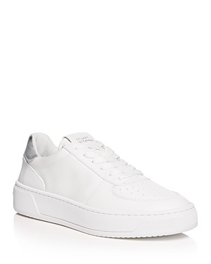 Shop Stuart Weitzman Women's Sw Courtside Lace Up Low Top Sneakers In White/silver