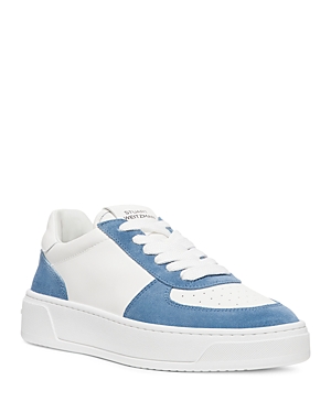 Stuart Weitzman Mixed Leather Courtside Low-top Sneakers In White/blue