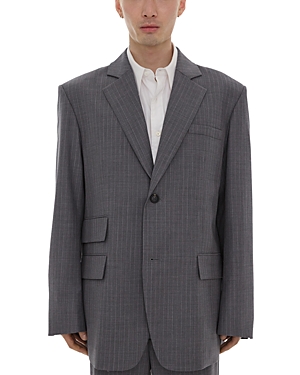 Shop Helmut Lang Pinstriped Oversized Fit Blazer In Gray Melange