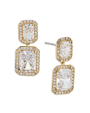 Nadri Emerald Cut Halo Drop Earrings In 18k Gold Plated Or Rhodium Plated