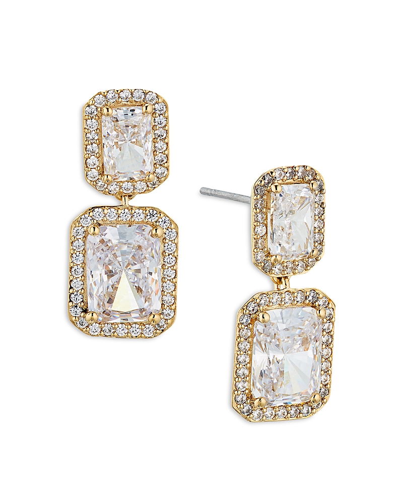Nadri Emerald Cut Halo Drop Earrings In 18k Gold Plated Or Rhodium Plated In Gold