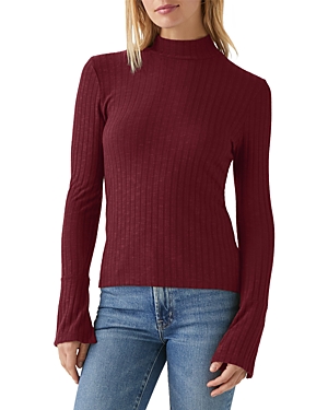 Michael Stars Ribbed Knit Mock Neck Long Sleeve Tee In Plum
