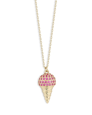 Moon & Meadow 14K Yellow Gold Ruby Ice Cream Cone Pendant Necklace, 16