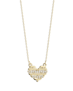 Moon & Meadow 14K Yellow Gold Pave Diamond Stripe Heart Pendant Necklace, 16