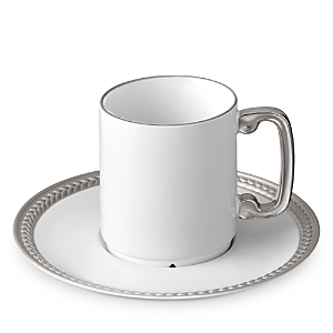 Shop L'objet Soie Tresse Platinum Espresso Cup And Saucer In Silver