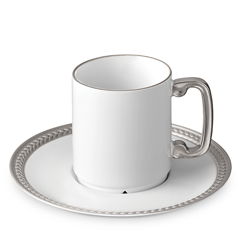 L'objet Soie Tressee Platinum-plated Espresso Cup & Saucer In Silver