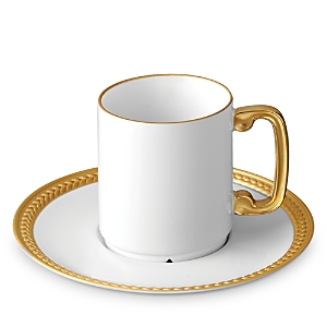L'objet Soie Tresse Gold Espresso Cup & Saucer In White