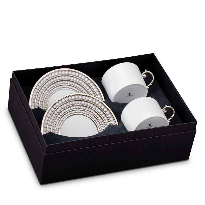 L'objet Perlee Teacup And Saucer Gift Box In Silver