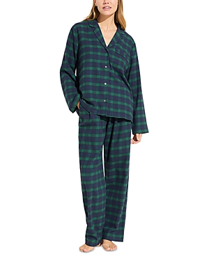 Shop Eberjey Flannel Long Holiday Pajama Set In True Navy/window Plaid