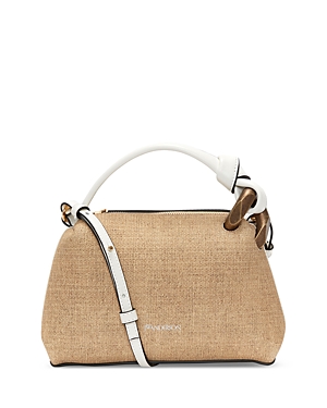 Jw Anderson Jwa Corner Small Chain-embellished Printed Textured-leather Shoulder Bag In Sand