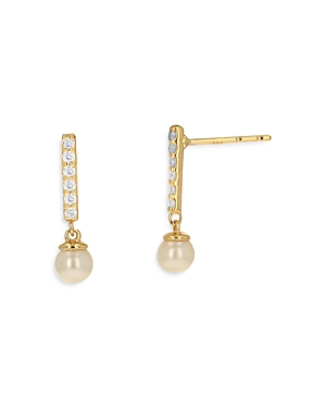 14K Yellow Gold Cultured Freshwater Pearl & Diamond Drop Earrings