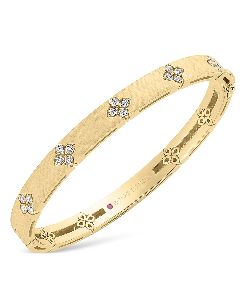 Roberto Coin 18K White Gold Love in Verona Diamond Flower Satin Bangle Bracelet