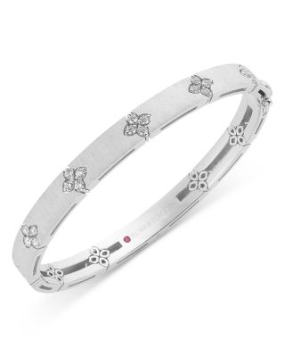 Roberto Coin - 18K White Gold Love in Verona Diamond Flower Satin Bangle Bracelet