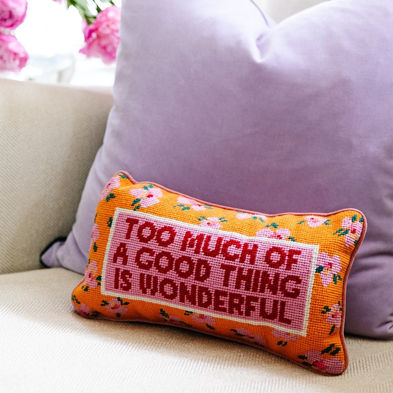 Furbish Studio Too Much Needlepoint Decorative Pillow In Salmon