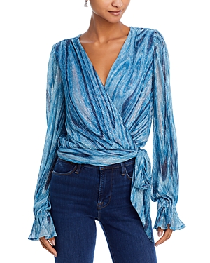 Shop Ramy Brook Anya Textured Metallic Blouse In Calypso Blue Lurex Swirl Knit
