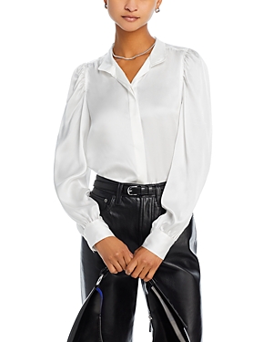 Shop Frame Gillian Silk Long Sleeved Blouse In Off White