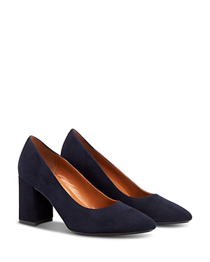 Aquatalia Peony Suede Block-heel Pumps In Navy