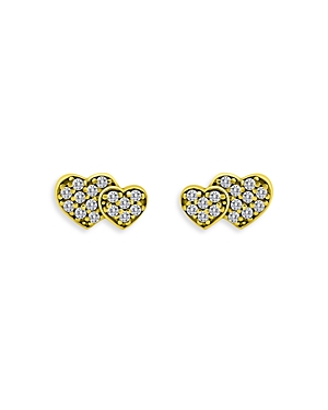 Aqua Pave Double Heart Stud Earrings In 18k Gold Over Sterling Silver - 100% Exclusive