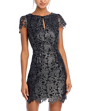 Shop Milly Shayna Foiled Lace Mini Dress In Black