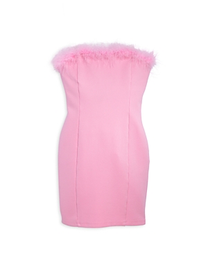 Katiejnyc Girls' Christy Feather Trim Dress - Big Kid In Baby Pink