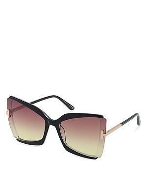 Shop Tom Ford Black Square Acetate Sunglasses, 63mm In Black/brown Gradient